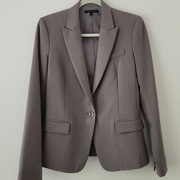 Theory Carrier Gray Wool Blend Single Breasted Blazer Jacket 6 - Picture 1 of 9